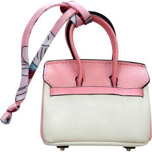 Women's Cute Mini Leather Key Chain Charm Clothing Pocket Pink White Tote Bag